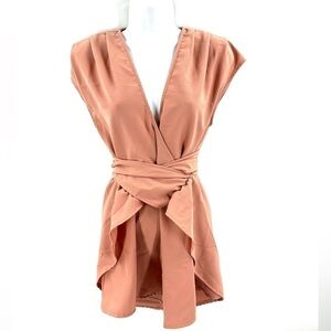 Tiger Mist Skort Romper Size Medium Wrap Front Tie Waist Playsuit Pleated Deep V